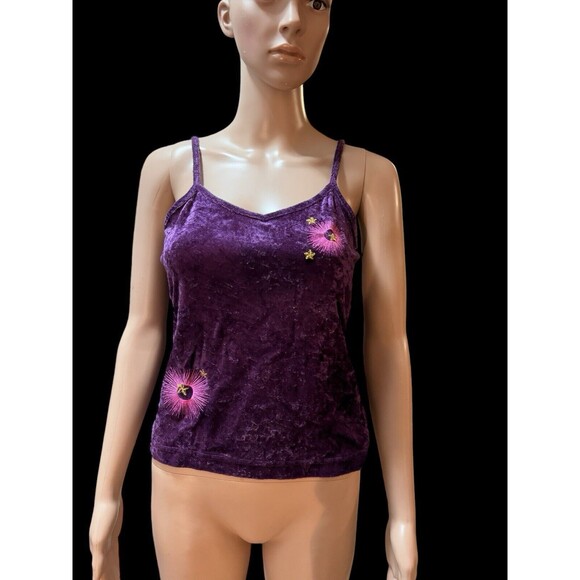 VTG Xhilaration Womens Purple Velvet V Neck Tank Top Small Y2K Fairy Embroidered - Picture 7 of 7